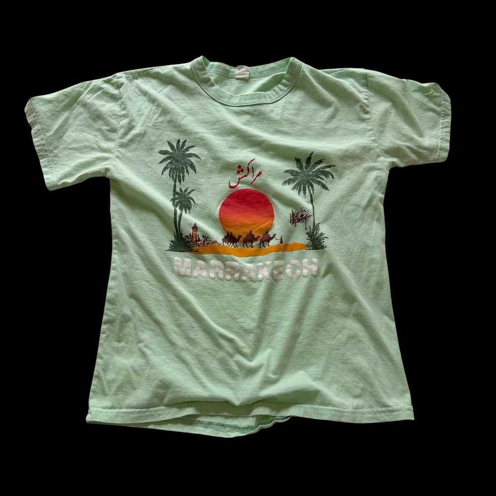 Vintage Marrakech Morocco T-Shirt Mint Green Cotton Short Sleeve Small